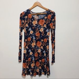 Forever 21 Long Sleeve Navy Dress w Floral Print